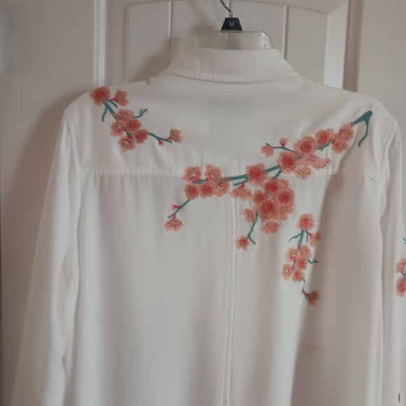 JOHN MARK Button Front Raw Bottom Hem Pocket Front Embroidered Shirt Dress Med - Picture 8 of 14